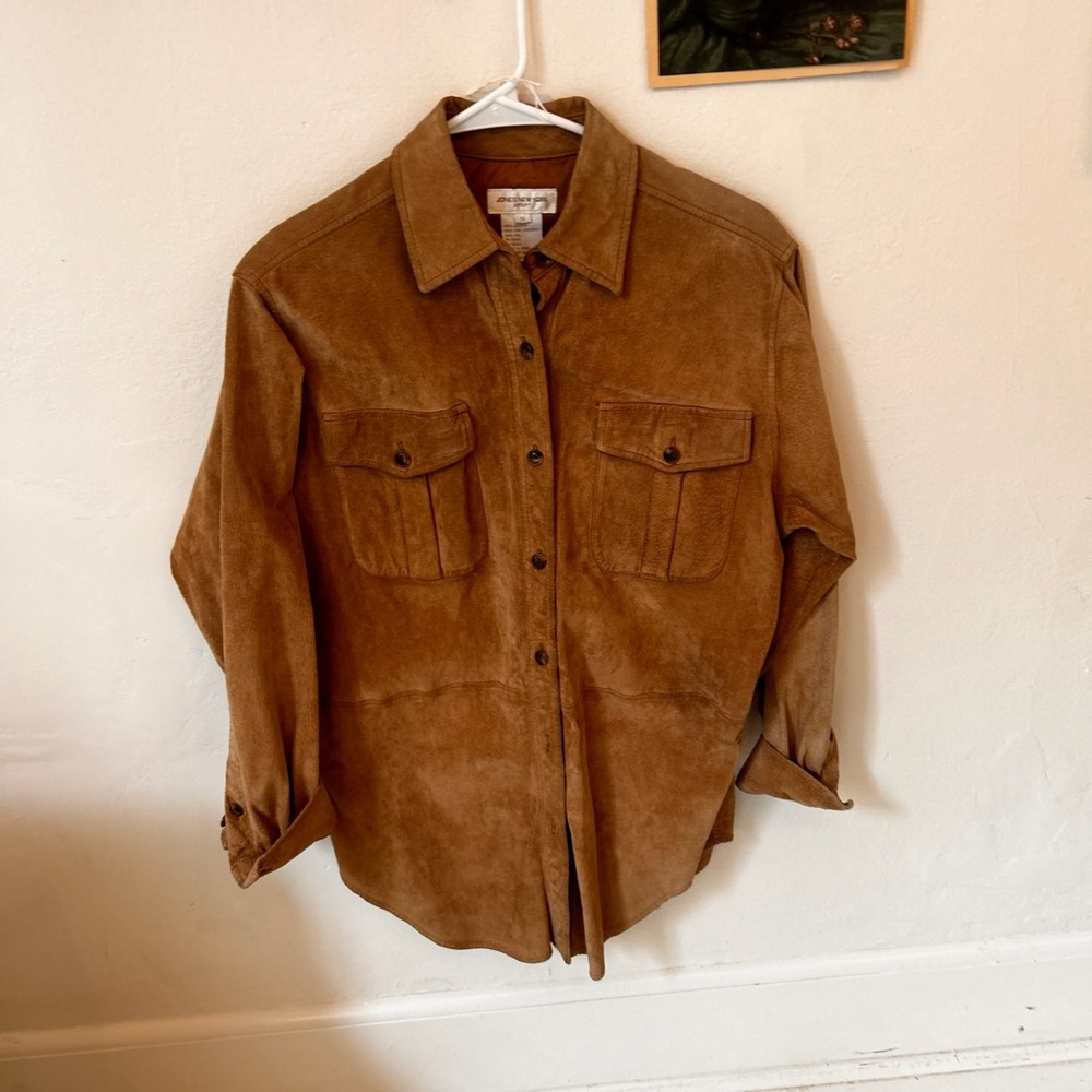 VINTAGE GEM 💎 Jones New York Tan Leather Shirt shacket coat - Small
